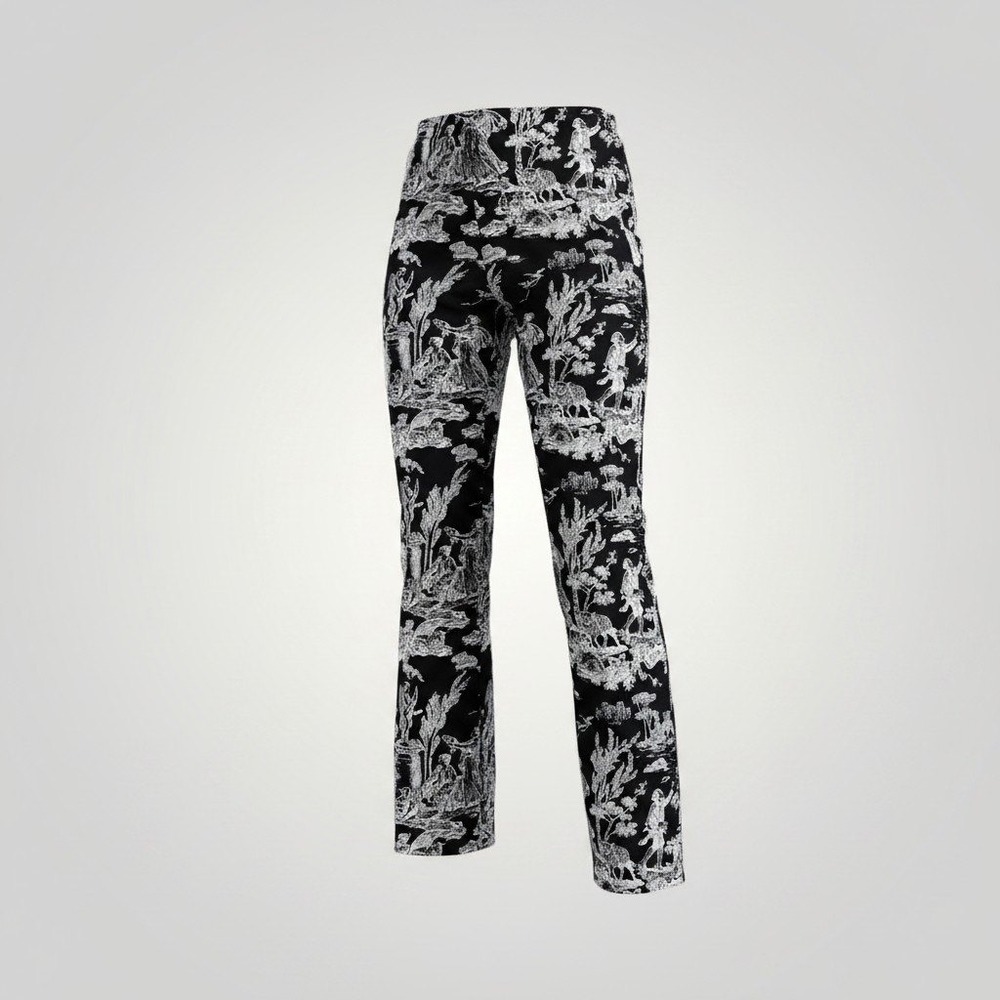 White House Black Market Toile Flare Pants Women 4 Black Vintage French Regency